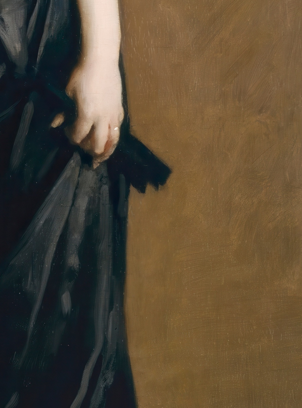 Fan, left hand and wedding ring in Portrait of Madame X